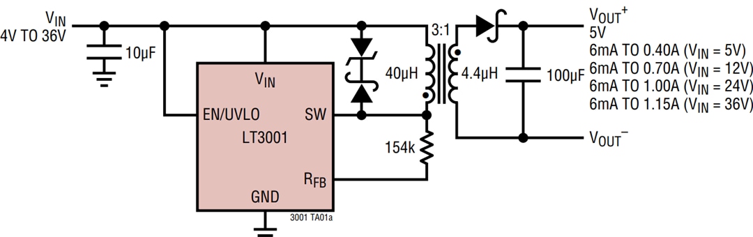 Applikations-Schaltungsdiagramm - Analog Devices Inc. LT3001 Isolierter Sperrwandler