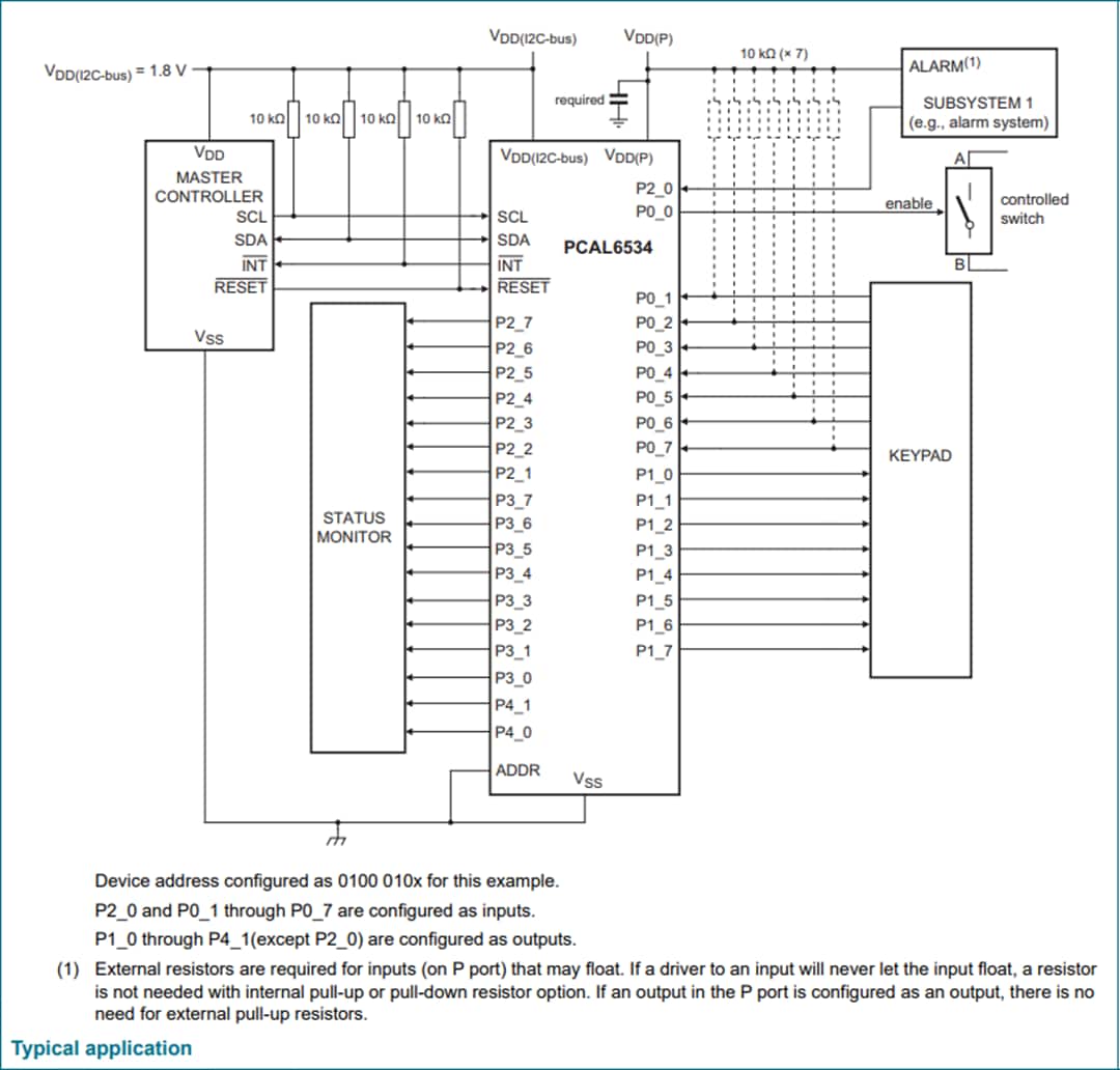 Applikations-Schaltungsdiagramm - NXP Semiconductors PCAL6534 34-Bit-Universal-I/O-Expander