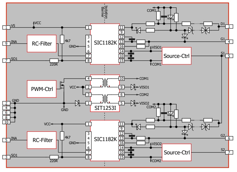 Schematic - Power Integrations SCALE-iDriver™ SIC1182K Base Board
