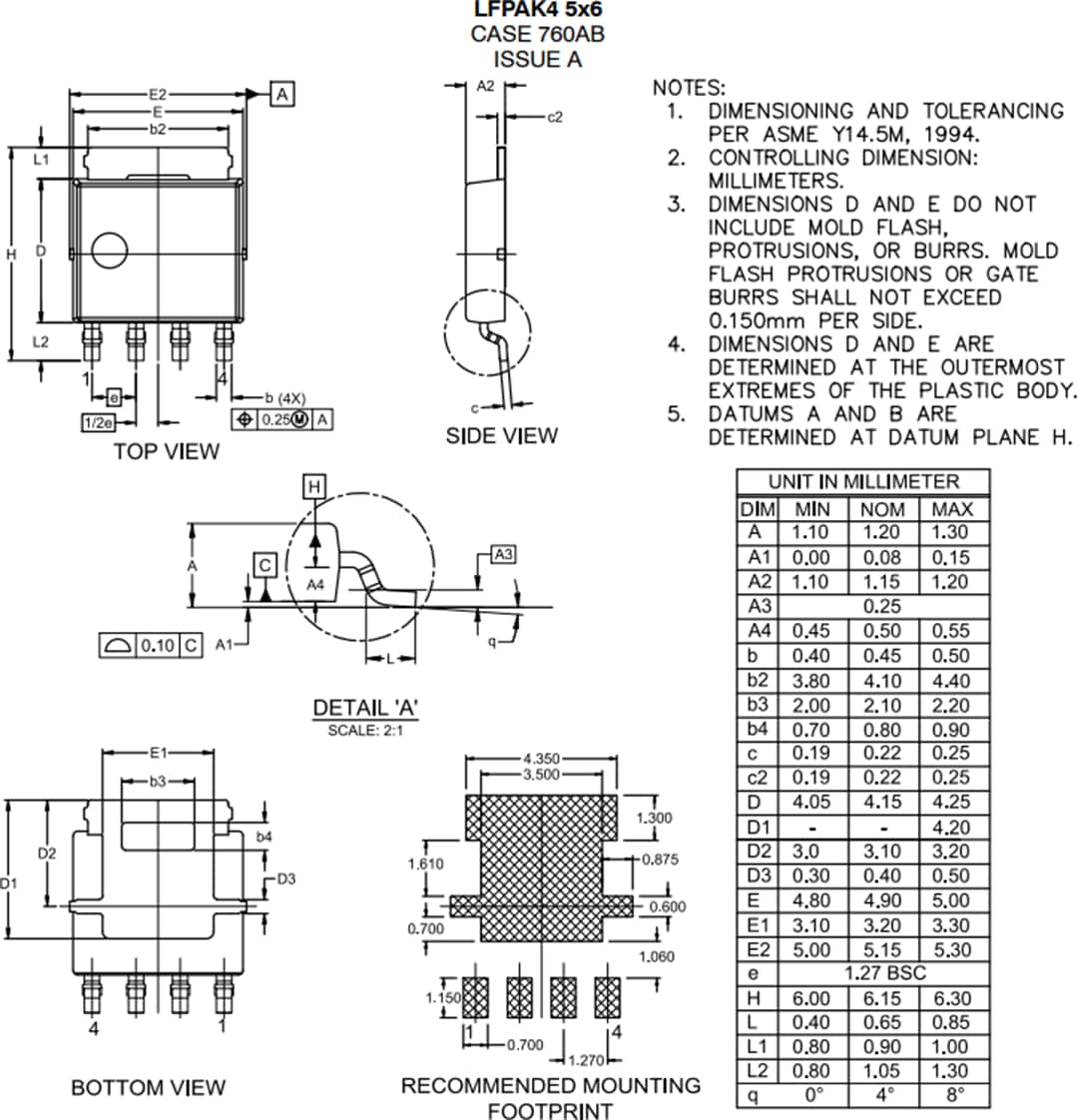 Technische Zeichnung - onsemi LFPAK4 Automotive-Leistungs-MOSFETs