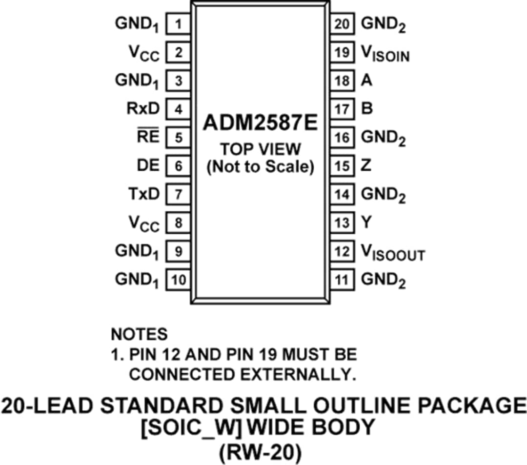 Technische Zeichnung - Analog Devices Inc. ADM2587E Isolierter RS-485-Transceiver
