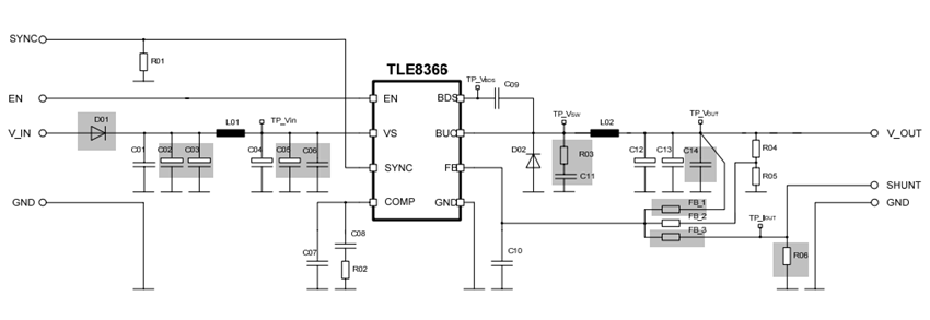 Schaltplan - Infineon Technologies TLE8366EV Demonstrationsboard