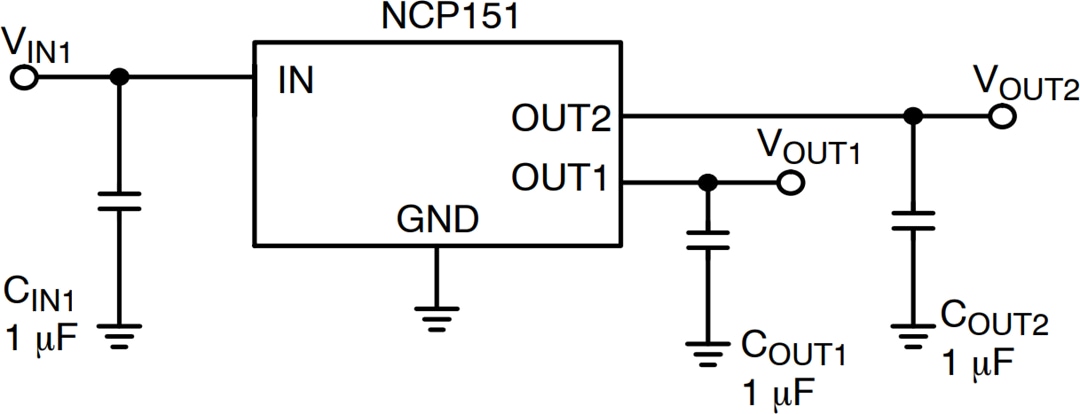 Applikations-Schaltungsdiagramm - onsemi NCP151 LDO-Regler