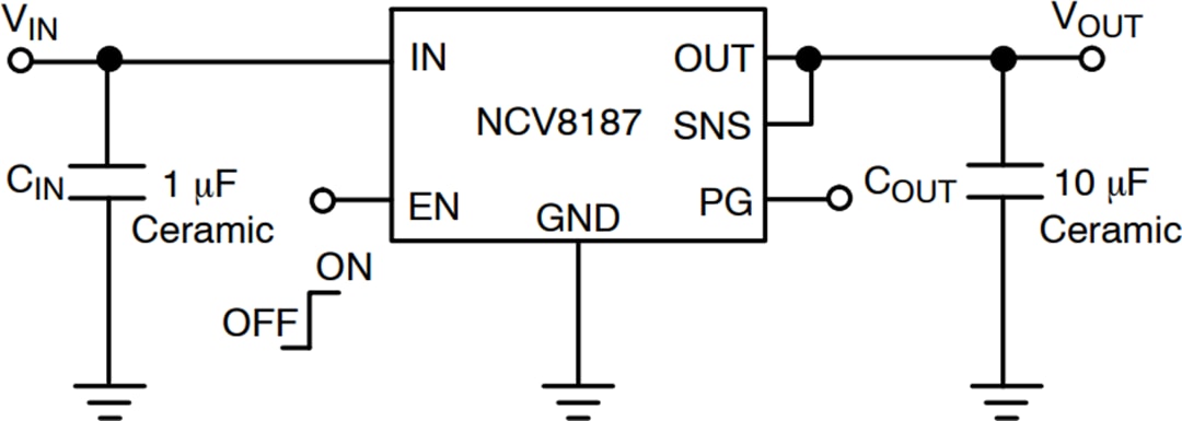 Applikations-Schaltungsdiagramm - onsemi NCV8187 1,2-A-LDO-Linearspannungsregler