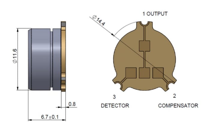 Technische Zeichnung - Amphenol SGX Sensortech MP7227-DA Miniatur-MEMS-Sensor für brennbare Gase