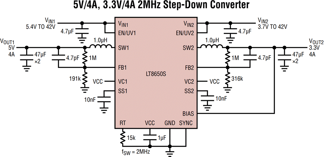 Applikations-Schaltungsdiagramm - Analog Devices Inc. LT8650S Synchroner Abwärts-Silent-Switcher 2