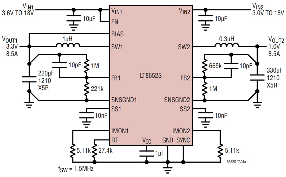Applikations-Schaltungsdiagramm - Analog Devices Inc. LT8652S Silent Switcher®-Abwärtsregler