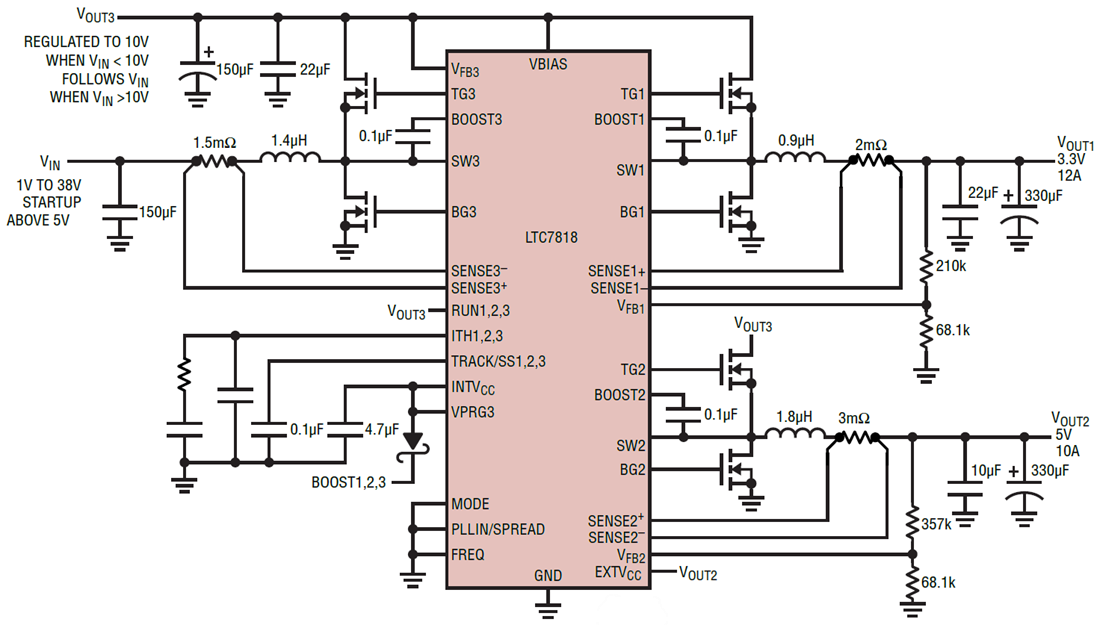 Applikations-Schaltungsdiagramm - Analog Devices Inc. LTC7818 Synchroner Controller mit drei Ausgängen