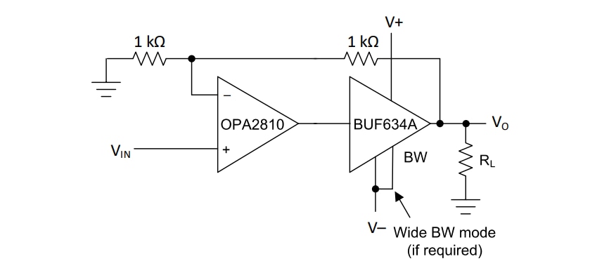Applikations-Schaltungsdiagramm - Texas Instruments BUF634A 36-V-Hochgeschwindigkeits-Buffer