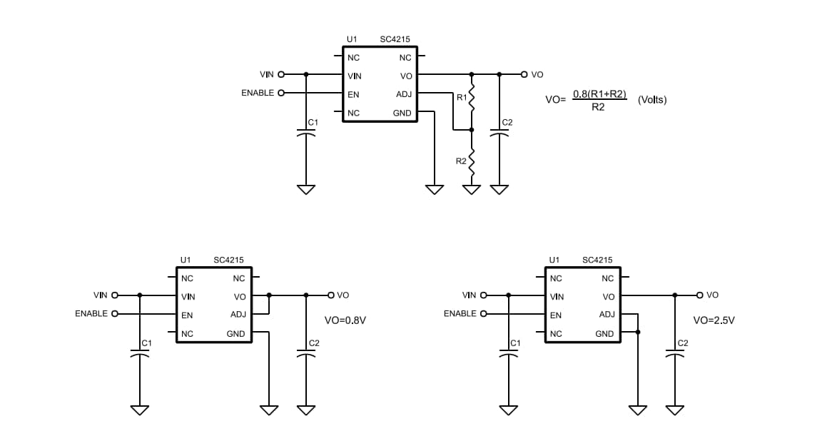 Applikations-Schaltungsdiagramm - Semtech SC42-Regler mit sehr niedrigem Eingang und Dropout