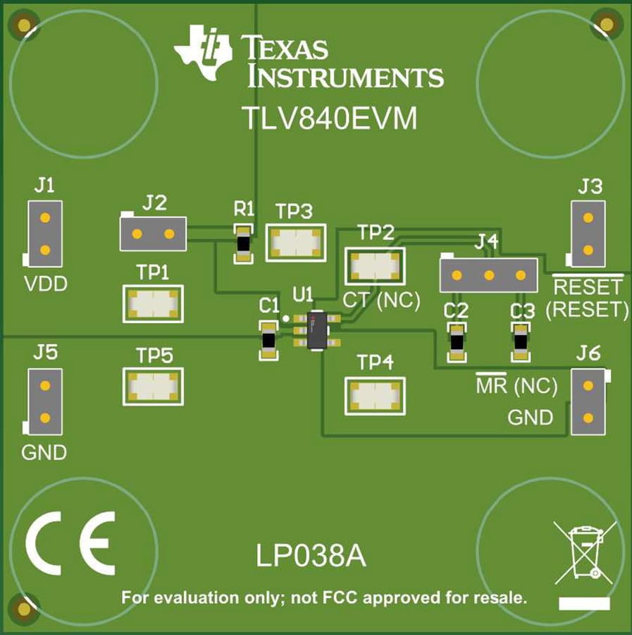 Technische Zeichnung - Texas Instruments TLV840EVM Überwachungs-Evaluierungsmodul (EVM)
