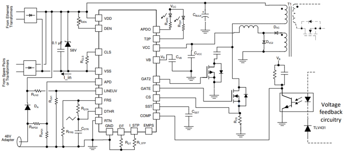 Applikations-Schaltungsdiagramm - Texas Instruments TPS23734 IEEE 802.3bt PoE-PD-IC