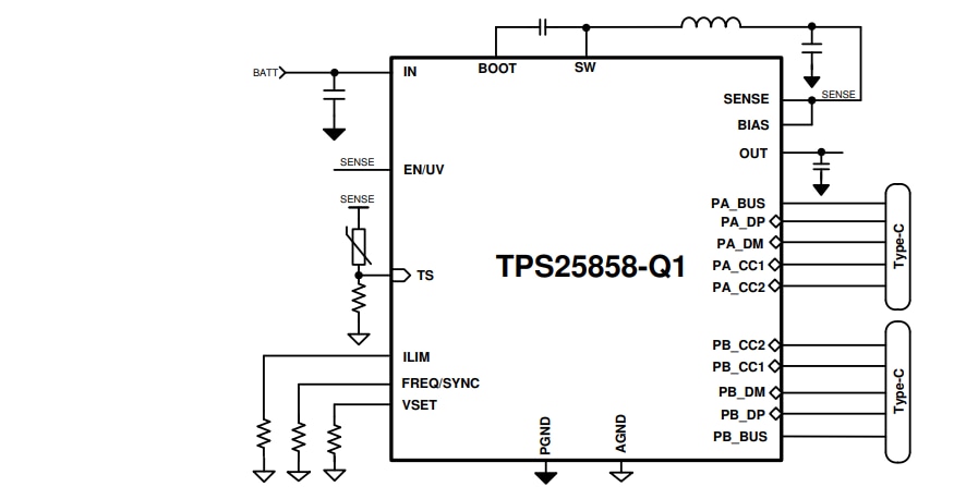 Schaltplan - Texas Instruments TPS25858-Q1 USB-Type-C®-Ladeanschluss-Controller
