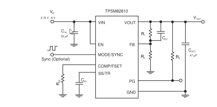 Schaltplan - Texas Instruments TPSM8281x 4-A-/3-A-MicroSiP-™ Abwärtsleistungsmodule