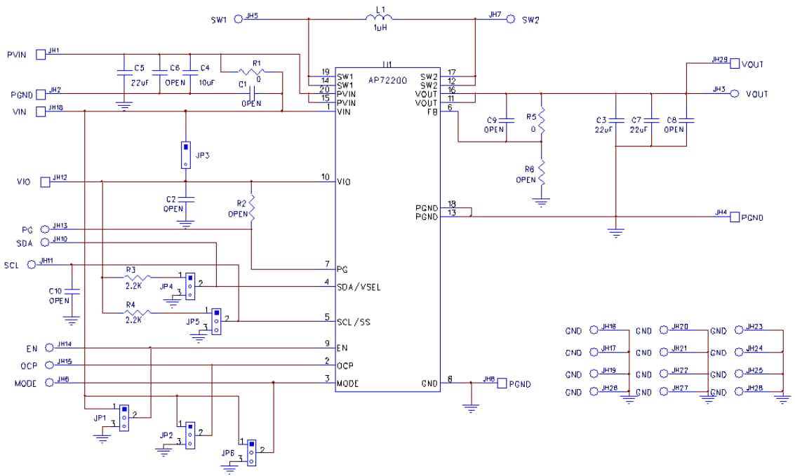 Schaltplan - Diodes Incorporated AP72200WLCSP-20-EVM Evaluierungsmodul