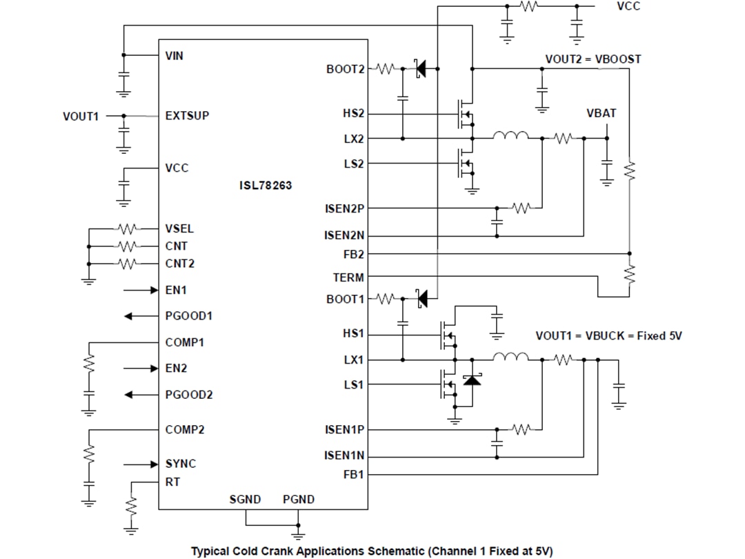 Renesas Electronics ISL78263 Boost- und Buck-Kaltstart-Controller