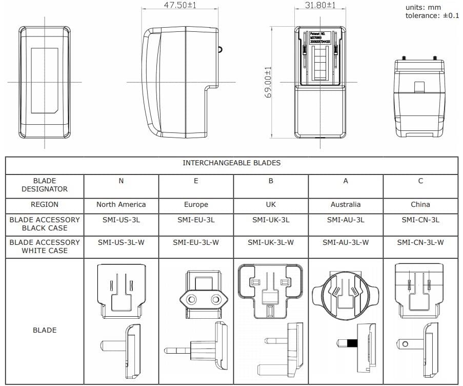 Technische Zeichnung - CUI Inc SMI12-Baureihe 12 W AC/DC-Netzteile