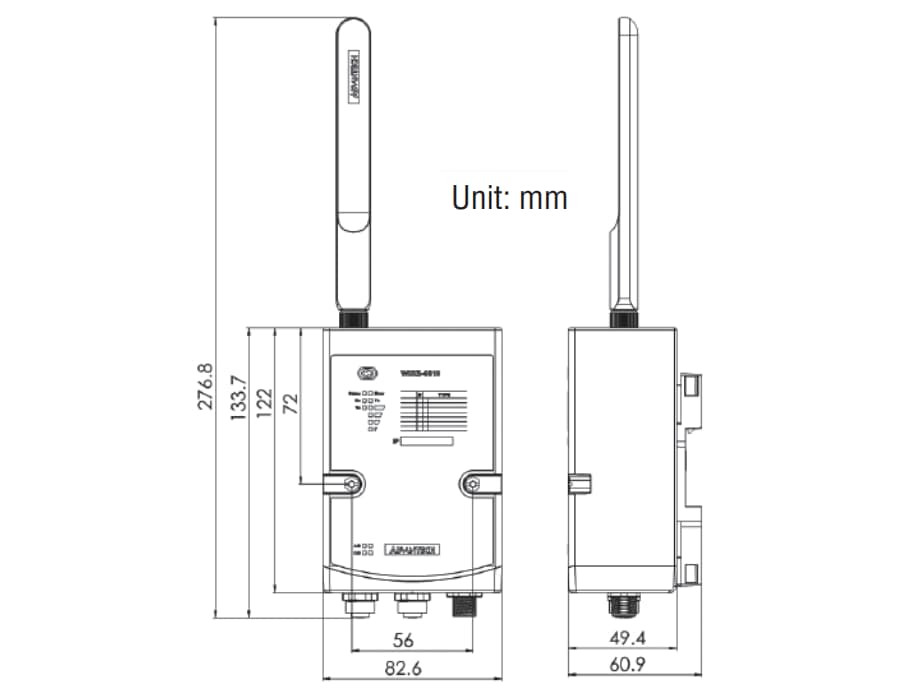 Technische Zeichnung - Advantech WISE-4610 Drahtloses LoRa- und LoRaWAN-Modul