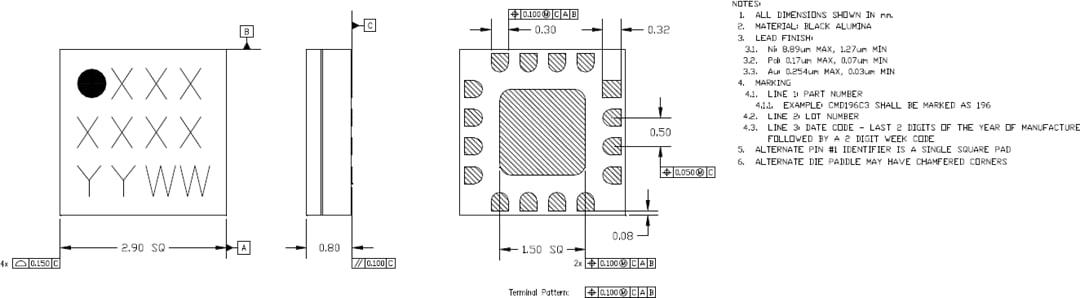 Technische Zeichnung - Qorvo CMD316C3 Rauscharmer Verstärker
