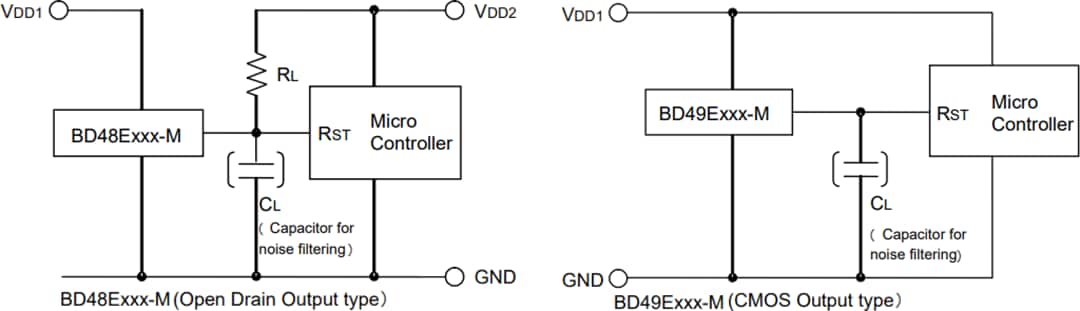 Applikations-Schaltungsdiagramm - ROHM Semiconductor BD48 und BD49 Automotive-Spannungsdetektor-ICs
