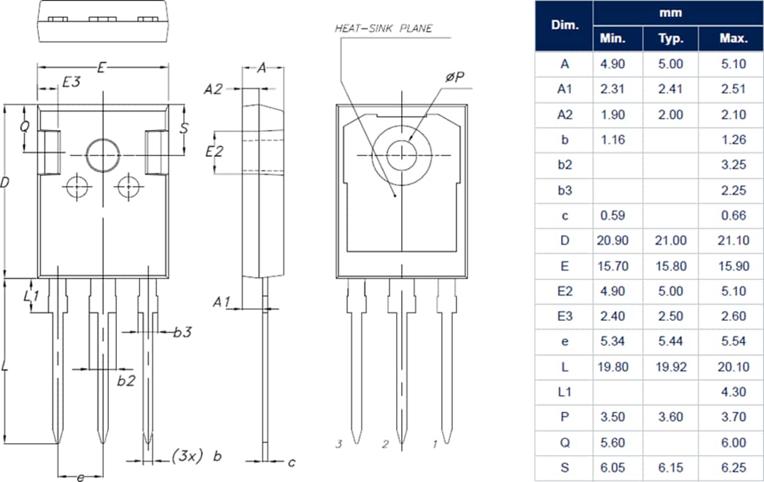 Technische Zeichnung - STMicroelectronics SCTW70N120G2V 1.200-V-SiC-Leistungs-MOSFET mit 91 A