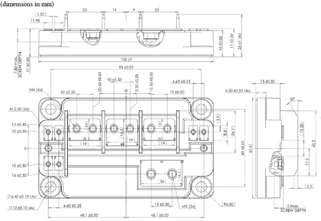 Technische Zeichnung - Microsemi / Microchip AgileSwitch® Phasenstrecken-SiC-MOSFET-Leistungsmodule