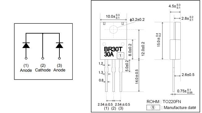 Technische Zeichnung - ROHM Semiconductor RBRxx30ANZ Schottky-Barriere-Dioden mit niedriger VF