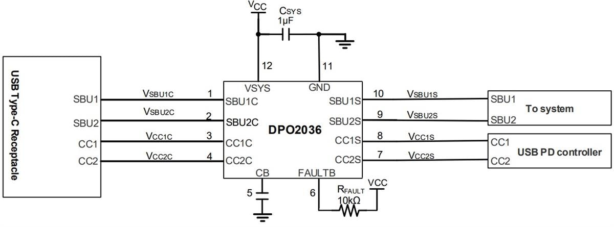 Applikations-Schaltungsdiagramm - Diodes Incorporated DPO2036 Datenleitungs-Überspannungsschutzschalter