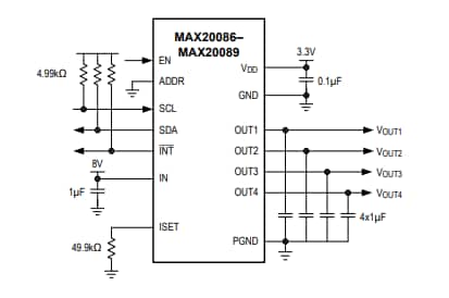 Applikations-Schaltungsdiagramm - Analog Devices Inc. MAX2008x Kamera-Leistungsschutz-ICs