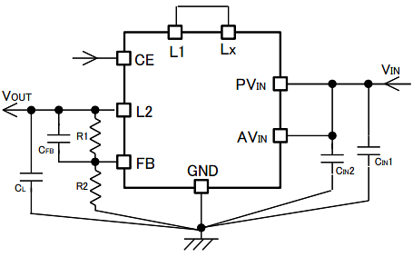 Applikations-Schaltungsdiagramm - Murata Electronics PicoBK™ MYRG DC/DC-Wandler