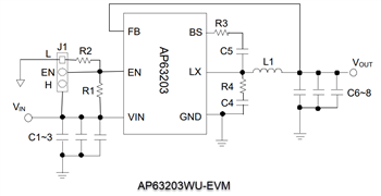 Schaltplan - Diodes Incorporated AP6320x Evaluierungsboards