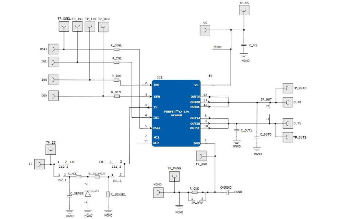 Schaltplan - Infineon Technologies PROFET™+2 BTS7080 12 V-Evaluierungsboard