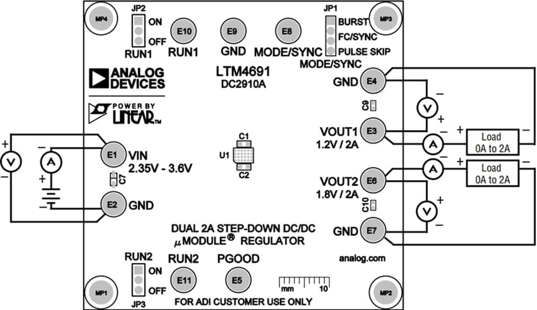 Technische Zeichnung - Analog Devices Inc. DC2910A Demonstrationsboard für den LTM4691 µModule®-Regler
