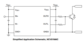 Applikations-Schaltungsdiagramm - onsemi NCV57080 Isolierte Hochstrom-Gate-Treiber