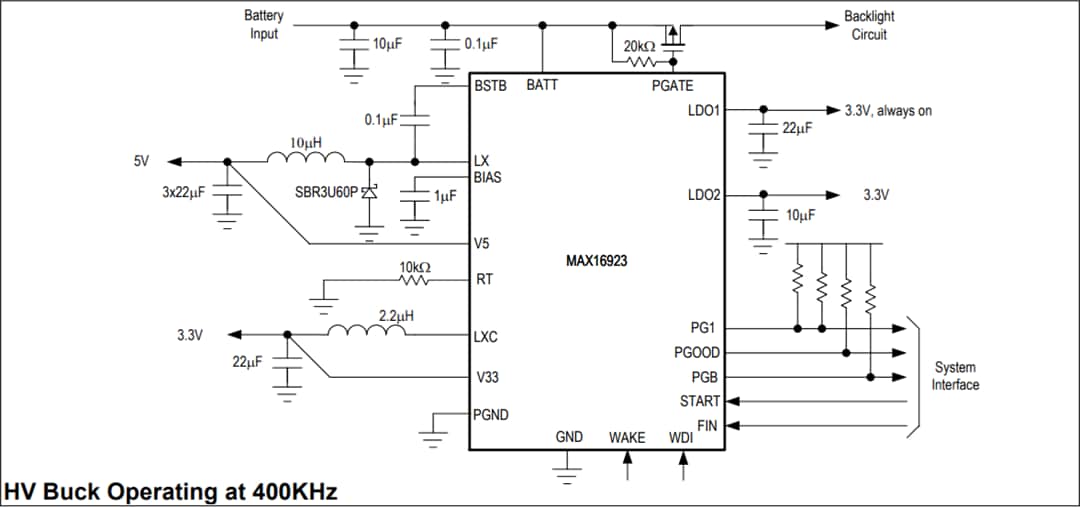 Applikations-Schaltungsdiagramm - Analog Devices Inc. MAX16923 Automotive-Display-PMICs