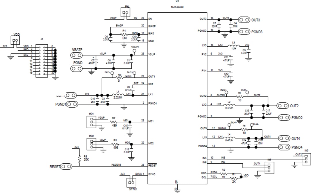 Schaltplan - Analog Devices Inc. MAX20430EVKIT Evaluierungskit