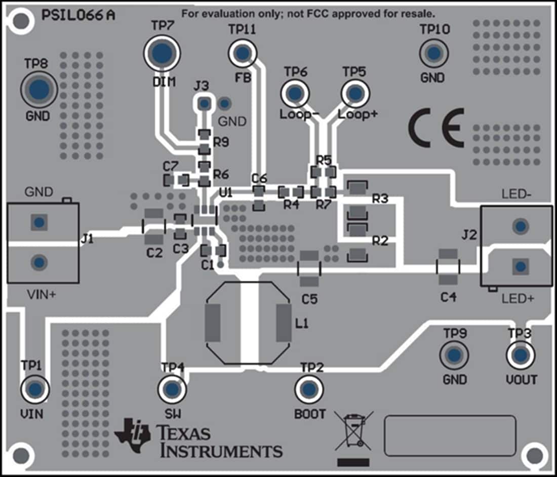 Technische Zeichnung - Texas Instruments TPS92200D1EVM/TPS92200D2EVM Evaluierungsmodul