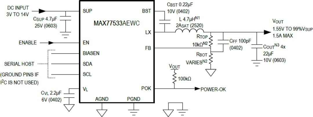 Applikations-Schaltungsdiagramm - Analog Devices Inc. MAX77533 Abwärtsregler mit hohem Wirkungsgrad