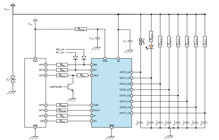 Applikations-Schaltungsdiagramm - Infineon Technologies TLE7x Low-Side-Leistungsschalter