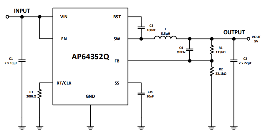 Applikations-Schaltungsdiagramm - Diodes Incorporated AP64352Q Schaltspannungsregler