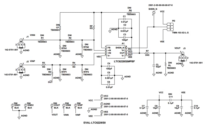 Schaltplan - Analog Devices Inc. EVAL-LTC6228IS8 Evaluierungsboard
