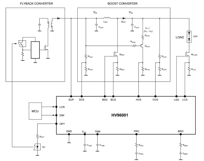 Applikations-Schaltungsdiagramm - Microchip Technology HV96001 LED-Controller