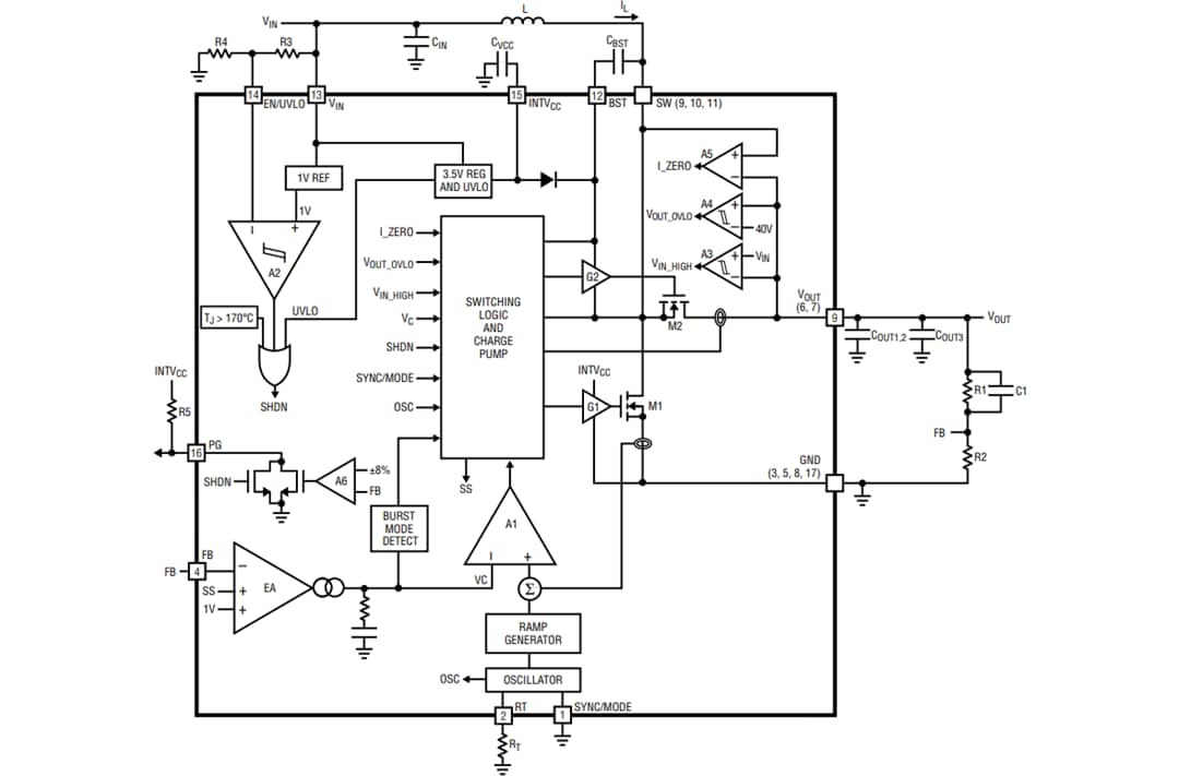 Blockdiagramm - Analog Devices Inc. LT8336 Silent Switcher®-DC/DC-Aufwärtswandler