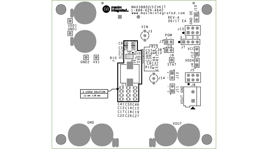 Technische Zeichnung - Analog Devices Inc. MAX38802EVKIT und MAX38803EVKIT Evaluierungskits