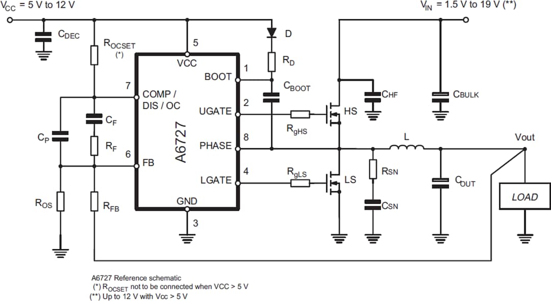 Applikations-Schaltungsdiagramm - STMicroelectronics A6727 Automotive-Einphasen-PWM-Controller