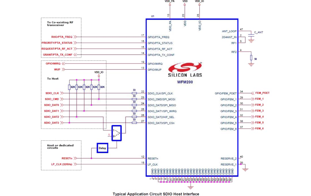 Applikations-Schaltungsdiagramm - Silicon Labs WFM200S Baureihe-2 Wi-Fi®-SiP-Modul
