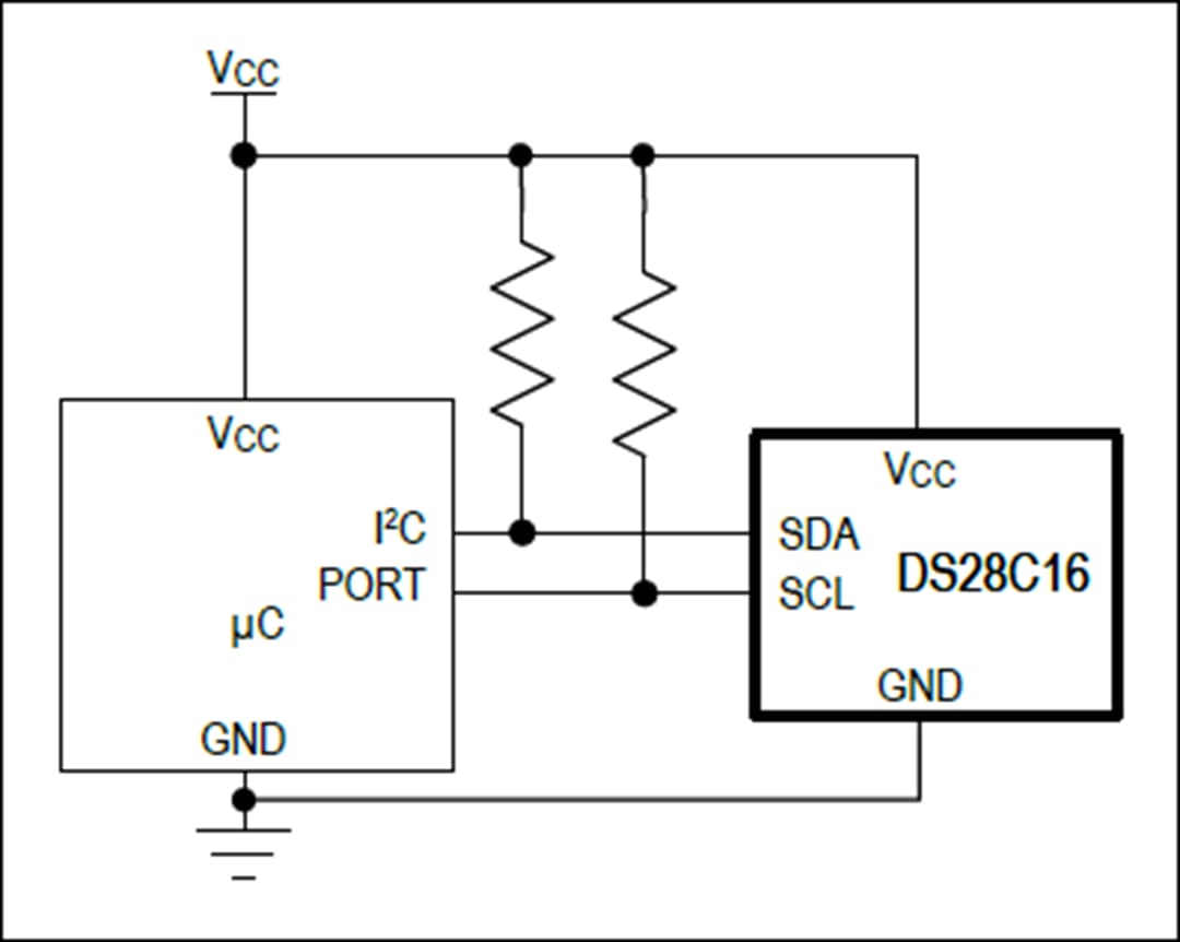 Applikations-Schaltungsdiagramm - Analog Devices Inc. DS28C16 DeepCover® SHA-3-I2C-Authentifikator