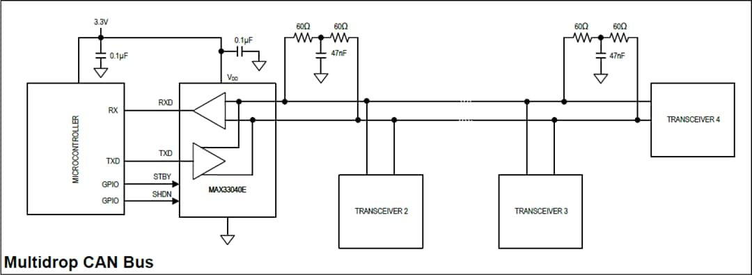 Applikations-Schaltungsdiagramm - Analog Devices Inc. MAX33040E CAN-Transceiver
