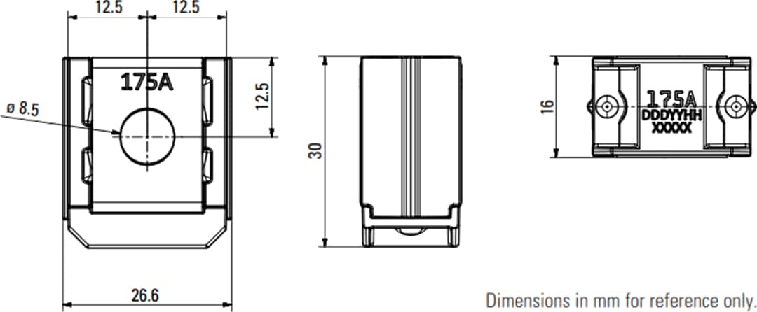 Technische Zeichnung - Littelfuse ZCASE® Single MEGA/Starter-Sicherungen