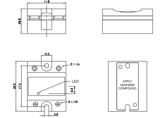 Mechanical Drawing - Carlo Gavazzi RM1A Zero Switching SSRs